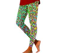 Leggings con estampado de purpurina, corte ajustado, perfecto para ocasiones festivas deportivas, ropa cómoda y ajustada a la figura., verde, XXL