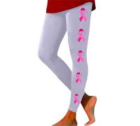 Leggings de cintura alta para mujer, pantalones de yoga sin costuras para entrenamiento, fitness, running, deportes, con estampado de concienciación sobre el cáncer de mama, mallas (Purple, XL)