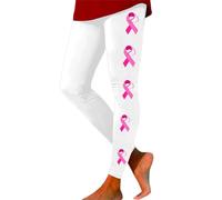 Leggings de cintura alta para mujer, pantalones de yoga sin costuras para entrenamiento, fitness, running, deportes, con estampado de concienciación sobre el cáncer de mama, mallas (White, S)