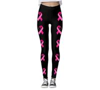 Leggings de cintura alta para mujer, pantalones de yoga sin costuras para entrenamiento, fitness, running, deportes, con estampado de concienciación sobre el cáncer de mama, mallas (Black, XXL)