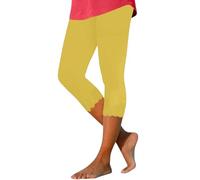 Leggings de color de talla grande, pantalones de yoga de cintura alta, ligeros, cómodos, de color sólido, suaves, casuales, pantalones cortos para mujer, paquete de algodón, amarillo, 3XL