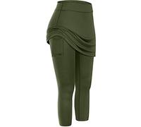Leggings de color piel cálidos leggings de yoga con falda, bolsillos de tenis, pantalones capri, faldas para mujer, pantalones de yoga, leggings blancos para mujer, tallas grandes, Verde militar., S