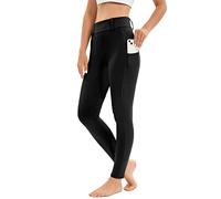 Leggings de equitación para mujer, ribete completo con bolsillo para el teléfono móvil, cintura alta, pantalones de equitación para mujer y niña, elásticos, con trabillas, Negro , 3XL