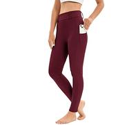 Leggings de equitación para mujer, ribete completo con bolsillo para el teléfono móvil, cintura alta, pantalones de equitación para mujer y niña, elásticos, con trabillas, rojo, M