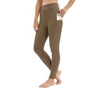 Leggings de equitación para mujer, ribete completo con bolsillo para el teléfono móvil, cintura alta, pantalones de equitación para mujer y niña, elásticos, con trabillas, marrón, S