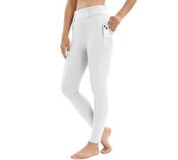Leggings de equitación para mujer, ribete completo con bolsillo para el teléfono móvil, cintura alta, pantalones de equitación para mujer y niña, elásticos, con trabillas, Blanco, XXL