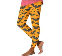 Leggings de Halloween para mujer 2025 elásticos de cintura alta espeluznante fantasma murciélago, mallas suaves como la mantequilla, pantalones de yoga de compresión, naranja, S
