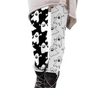 Leggings de Halloween para mujer, de cintura alta, cálidos, de compresión, divertidos bloques de color, lindas mallas fantasmas para Halloween, fiestas de vacaciones, gris, L