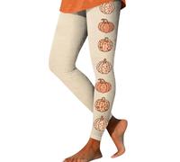 Leggings de Halloween para mujer, elásticos, de cintura alta, calabaza, talla grande, pantalones de yoga, elásticos, suaves, leggings de compresión para gimnasio, beige, L