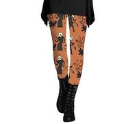 Leggings de Halloween para Mujer Gimnasio, Pantalones De Yoga Control de Vientre Elásticos Trajes Patrón De Cabeza De Muerte Pantalones Largos Sin Costura Mujeres Baggy Chic Y Elegant Running, naranja