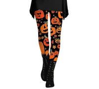 Leggings de Halloween para mujer, tallas grandes, cintura alta, tallas grandes, calabaza, esqueleto, estampado de cintura alta, pantalones casuales, disfraz de Halloween, medias térmicas coloridas