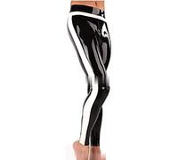 Leggings De Látex Con Rayas En Los Lados, Pantalones De Goma, Pantalones,Negro Con Blanco,XS