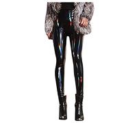Leggings de látex para mujer, cintura alta: leggins de piel de charol sexys negros, pantalones brillantes de aspecto de piel, pantalones ajustados, pantalones de piel sintética, leggings de imitación