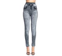 Leggings de Mezclilla de Imitación con Rayas Verticales de Cintura Alta Ajustados para Mujer Pantalones de Yoga Moldeadores Elásticos Pantalones Adelgazantes de Nueve Puntos Que Levantan la Cadera