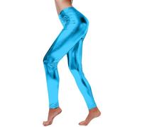 Leggings de purpurina para mujer, color rosa, pantalones de piel sintética, elásticos, brillantes, para carnaval, con purpurina, ajustados, cintura alta, pantalones brillantes, azul celeste, S