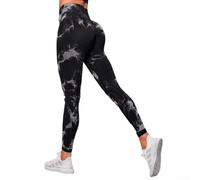 Leggings de tela mezclada sin costuras estampado de teñido anudado (negro
