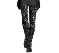 Leggings deportivos de lentejuelas para mujer con mallas de piel sintética suave y delgada, Negro , L