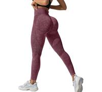 Leggings deportivos para mujer, cintura alta, largos, pantalones de yoga push up, cintura alta, leggings de entrenamiento, pantalones de fitness, opacos, elásticos, pantalones de entrenamiento, Vino
