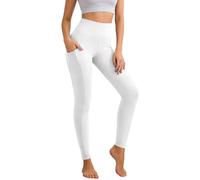 Leggings deportivos para mujer, compresión de segunda piel, color sólido, cintura alta, bolsillos laterales, soporte para el glúteo, para correr, yoga, ciclismo y fitness, azul marino, XS