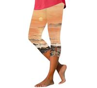 Leggings deportivos para mujer, pantalones capri para mujer, pantalones 3/4, leggings de verano, estampado de puesta de sol, diseño de playa, pantalones de yoga, pantalones elásticos, pantalones de