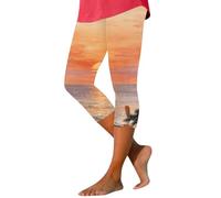 Leggings deportivos para mujer, pantalones capri para mujer, pantalones 3/4, leggings de verano, estampado de puesta de sol, diseño de playa, pantalones de yoga, pantalones elásticos, pantalones de