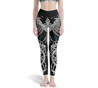 Leggings Deportivos para Mujer Pantalones Deportivos Vikingos Cuervos Huginn y Muninn Odin Impreso Pantalones Deportivos Pantalones de Yoga Cintura Alta Ligeros Pantalones de Correr Blancos M