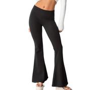 Leggings elásticos acampanados de cintura alta para mujer, pantalones casuales cómodos de color sólido, pantalones de corte de bota para yoga, gimnasio, entrenamiento, Negro, XS