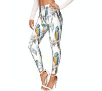 Leggings elásticos con estampado de loros en ramas para mujer, no se transparentan, Negro, 3XL