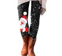 Leggings elásticos de las mujeres pantalones de Navidad impresos casuales largos pantalones de barco delgados pantalones de todo juego cómodos, Negro , S