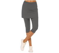 Leggings genéricos 3D con falda de compresión antielilitis para mujer, cintura alta, sin costuras, ideales para el yoga y el fitness para adelgazar 3/4 polainas de mujer plisadas opacas, 02#gris, XL