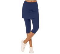 Leggings genéricos 3D con falda de compresión antielilitis para mujer, cintura alta, sin costuras, ideales para el yoga y el fitness para adelgazar 3/4 polainas de mujer plisadas opacas, 02#Dark Blue