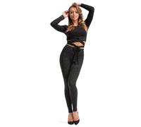 Leggings Largo hoher Bund Pantalón Leggings Peinada Algodón Muster-10-Schwarz