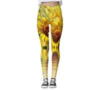Leggings para mujer de ocio con estampado de girasol de cintura alta que giran yoga, deporte, fitness, caderas curvadas pantalones confort seguridad falda bragas mujer, naranja, L