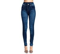 Leggings para mujer Leggings de mezclilla elásticos con rayas térmicas Pantalones de yoga cómodos para fitness y uso diario, azul, XXL