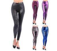 Leggings para Mujer, Leggings Elásticos con Estampado de Escamas de Sirena, Pantalones Metálicos de Discoteca Brillantes, Pantalones Elásticos de Danza Yoga, Ajustados para Ropa de Baile