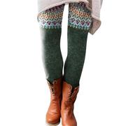 Leggings para mujer, multicolor, estampados, de algodón, de cintura alta, térmicos, ajustados, patrones de punto nórdicos, leggins elegantes, leggings de punto justo, pantalones elásticos, verde, M