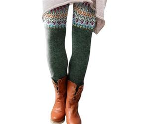 Leggings para mujer, multicolor, estampados, de algodón, de cintura alta, térmicos, ajustados, patrones de punto nórdicos, leggins elegantes, leggings de punto justo, pantalones elásticos, verde, M