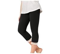 Leggings para niña con ribete de encaje, elásticos, cintura alta, yoga, cortos, lindos, ligeros, medias de baile, 2 - 13, Negro , 12-13 años