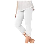 Leggings para niña con ribete de encaje, elásticos, cintura alta, yoga, cortos, lindos, ligeros, medias de baile, 2 - 13, Blanco, 10-11 años