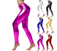 Leggings plateados metalizados para mujer, brillantes, piel sintética, aspecto mojado, mallas brillantes para mujer, piel sintética, pantalones de yoga, pantalones de baile, látex, 70, 80, 90, fiesta