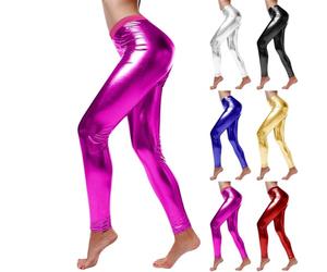 Leggings plateados metalizados para mujer, brillantes, piel sintética, aspecto mojado, mallas brillantes para mujer, piel sintética, pantalones de yoga, pantalones de baile, látex, 70, 80, 90, fiesta