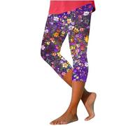 Leggings recortados con estampado floral, pantalones de 3/4 de longitud con cintura elástica, pantalones elásticos hasta la rodilla, pantalones casuales, pantalones de chándal cómodos para yoga