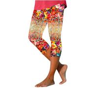 Leggings recortados con estampado floral, pantalones de 3/4 de longitud con cintura elástica, pantalones elásticos hasta la rodilla, pantalones casuales, pantalones de chándal cómodos para yoga