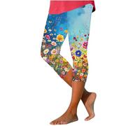 Leggings recortados con estampado floral, pantalones de 3/4 de longitud con cintura elástica, pantalones elásticos hasta la rodilla, pantalones casuales, pantalones de chándal cómodos para yoga