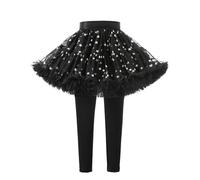 Leggings sin pie para niña con falda tutú con volantes, falda elástica, Negro , 18-24 meses