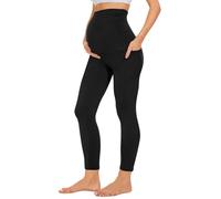 Leggings térmicos de maternidad con bolsillos sobre el vientre, para mujer, color negro, para entrenamiento, yoga, activo, pantalones de embarazo, Negro, S