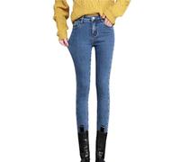 Leggings vaqueros para mujer, elásticos, para invierno, térmicos, forrados, de forro polar, corte ajustado, cintura alta, pantalones vaqueros largos, térmicos, de invierno, azul claro, S