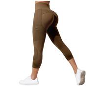 Leggins Anticeluliticos Mujer 3D Leggings Deportivos Verano Leggins 3/4 Mujer 3D Anticelulitis Push Up Mallas Anticelulitis Deporte Compresión Pantalones Capri Yoga Fitness (Coffee, S)