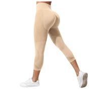 Leggins Anticeluliticos Mujer 3D Leggings Deportivos Verano Leggins 3/4 Mujer 3D Anticelulitis Push Up Mallas Anticelulitis Deporte Compresión Pantalones Capri Yoga Fitness (Beige, M)