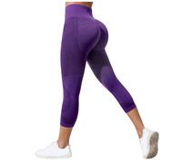 Leggins Anticeluliticos Mujer 3D Leggings Deportivos Verano Leggins 3/4 Mujer 3D Anticelulitis Push Up Mallas Anticelulitis Deporte Compresión Pantalones Capri Yoga Fitness (Purple, M)